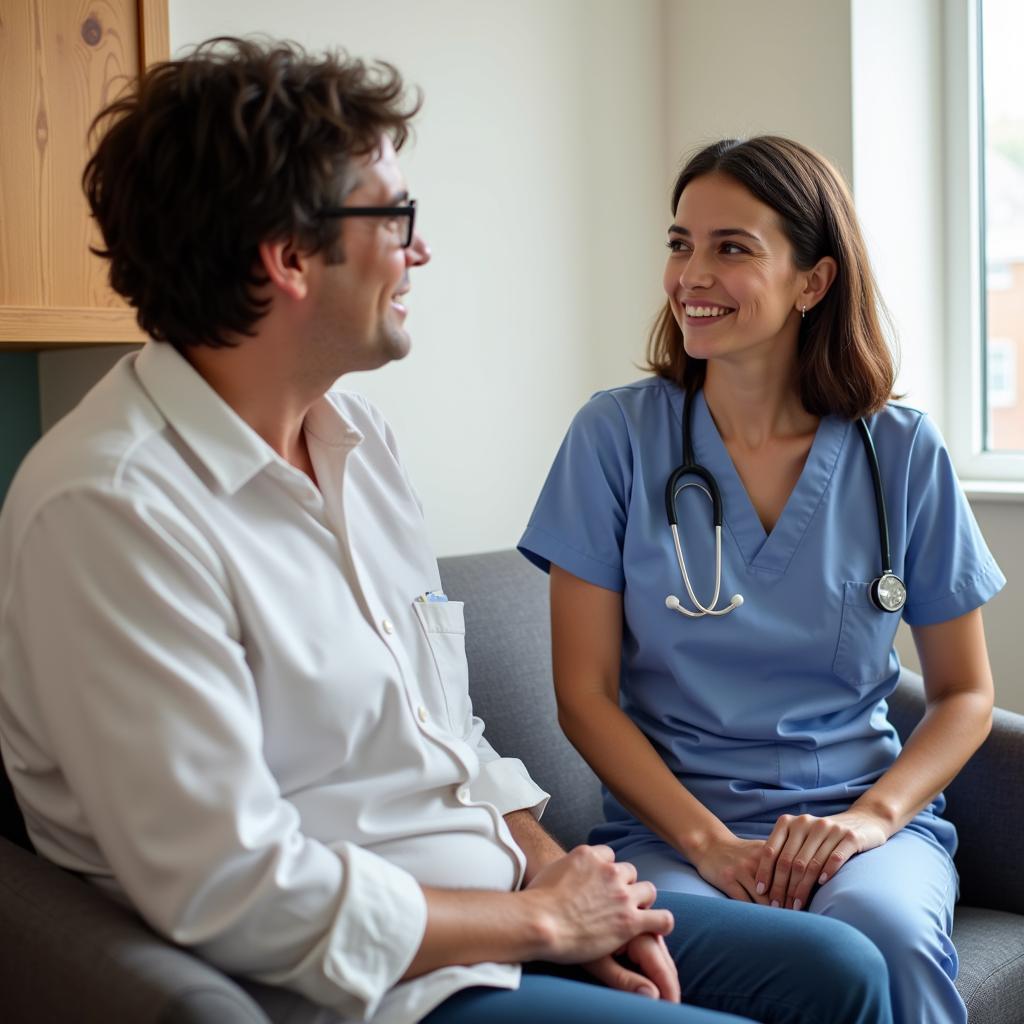 Caregiver and patient engaging in a caring conversation