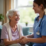 Elderly woman receiving compassionate care from a caregiver