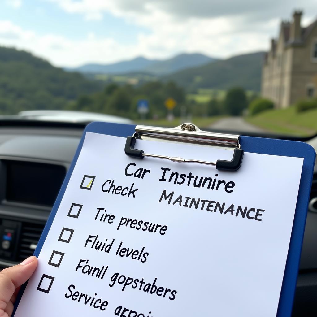 Car maintenance checklist on a clipboard