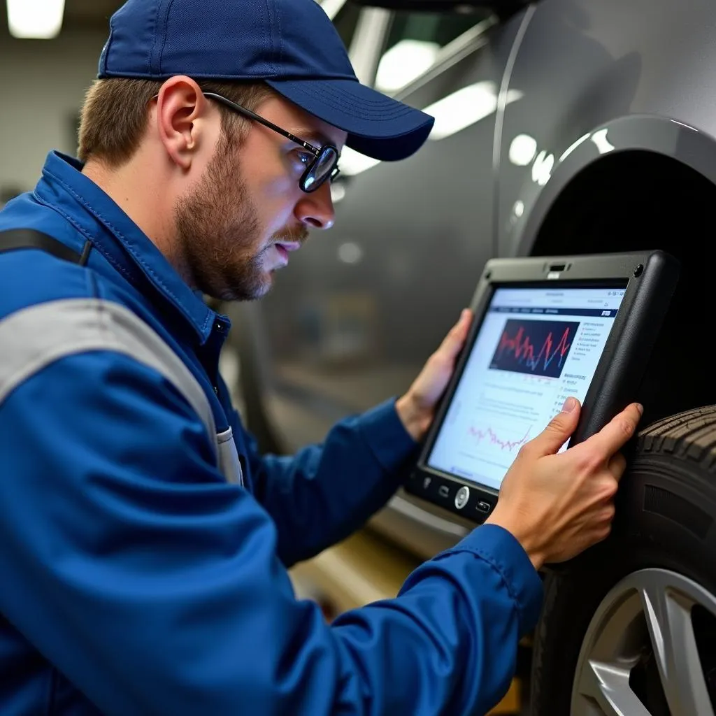 Certified Mechanic Using Diagnostic Equipment in Dunfermline