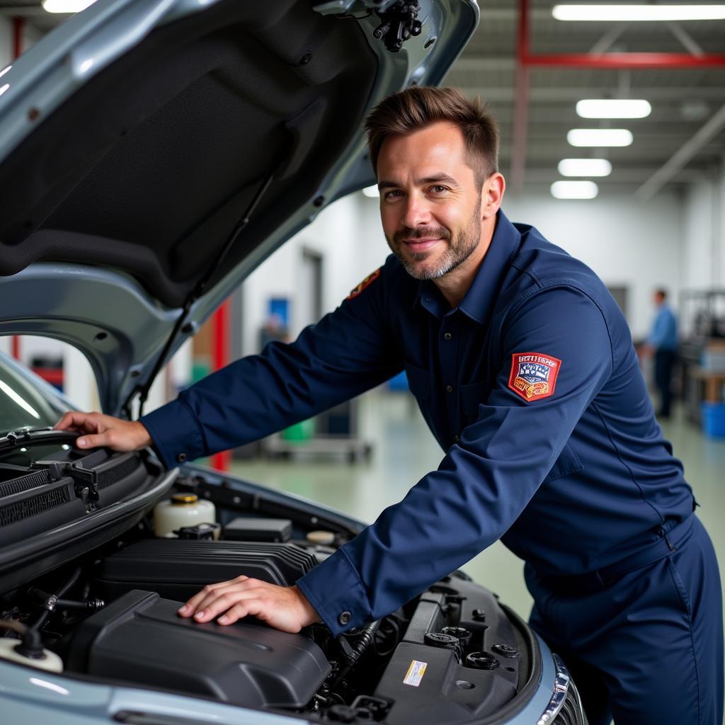 Certified Mechanic Working on Car