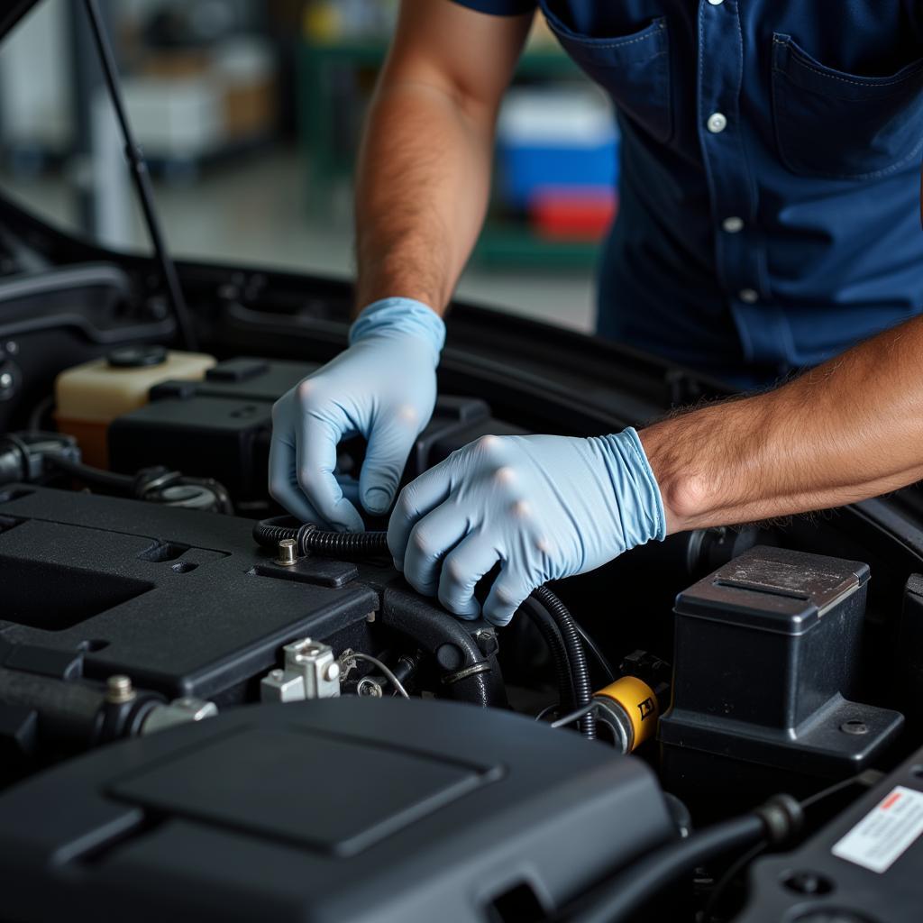 Certified Mechanic Working on a Car Engine