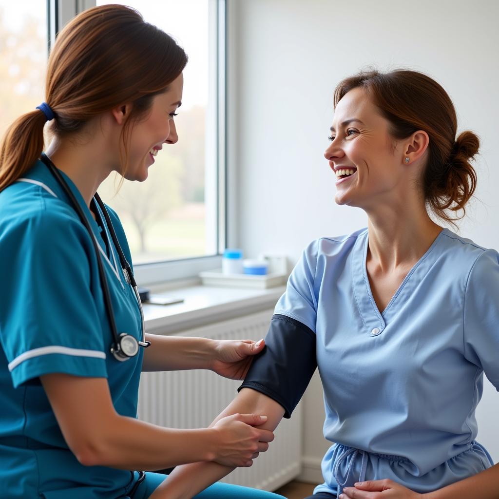 Certified nursing assistant taking a patient's pulse