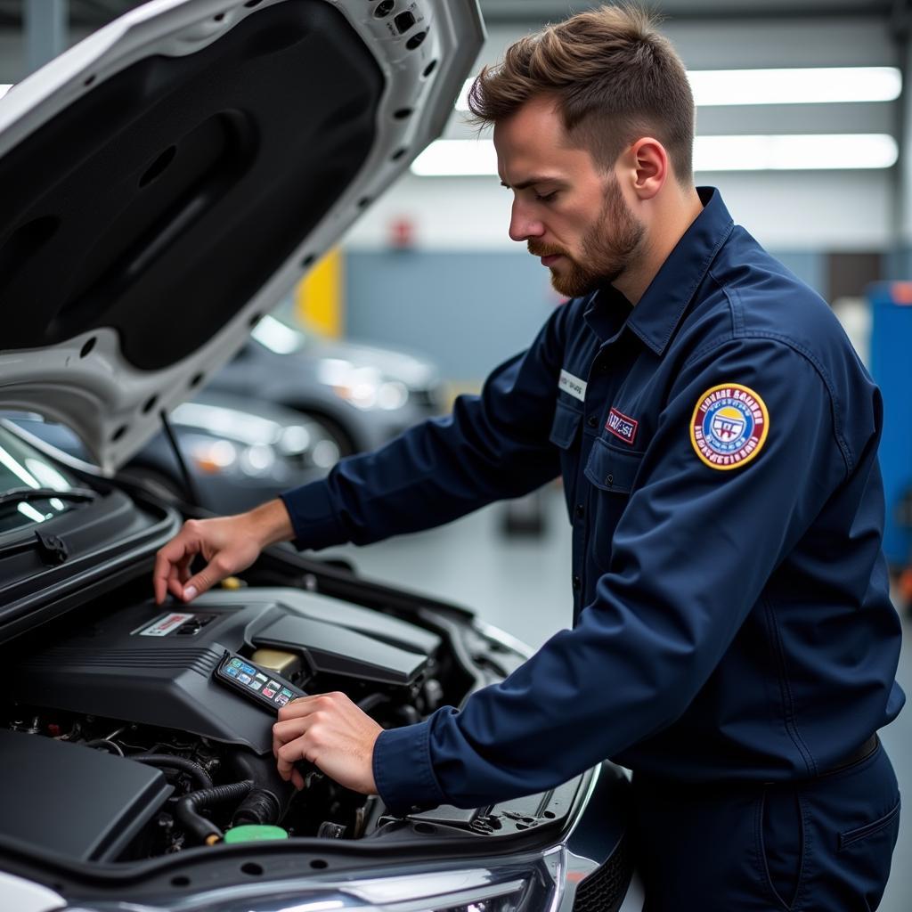 Certified Technician Using Computer Diagnostics