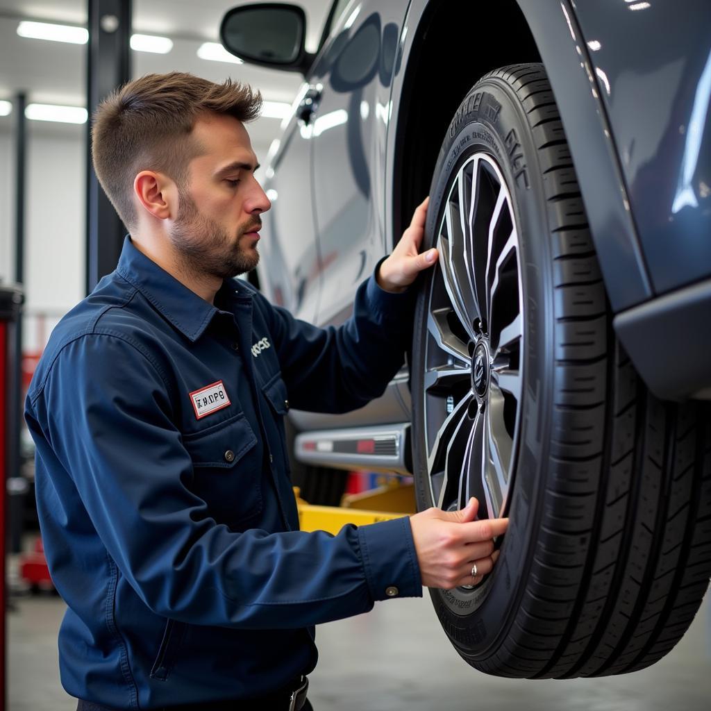 Tire Rotation at a Car Service Center in Cesano Boscone