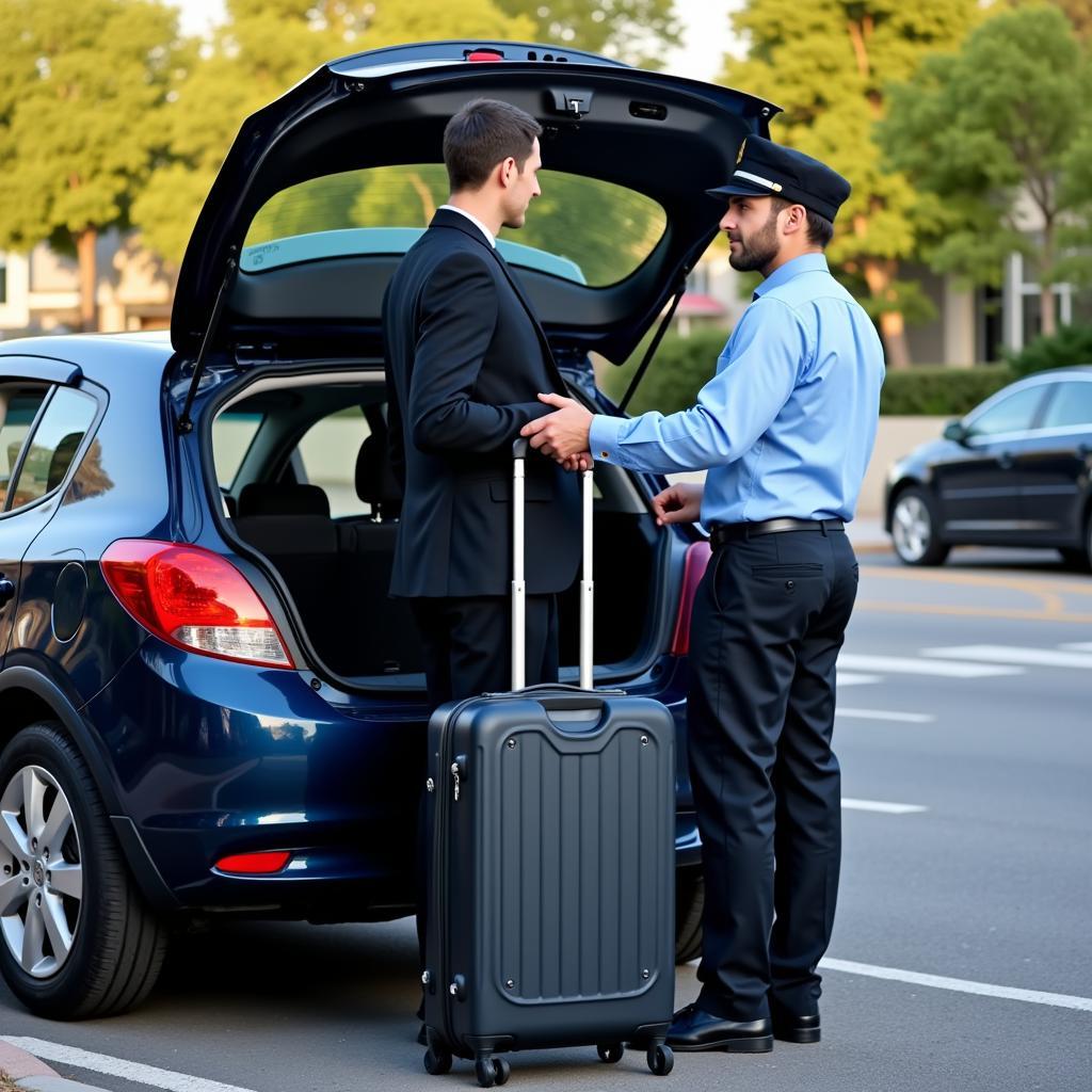 Chauffeur Assisting Traveler with Luggage