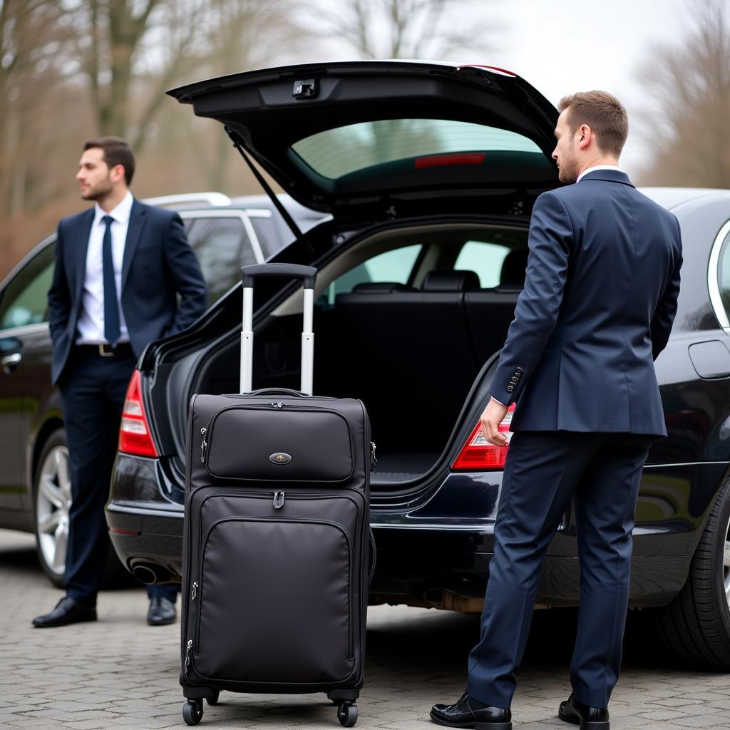 Chauffeur assisting passenger with luggage