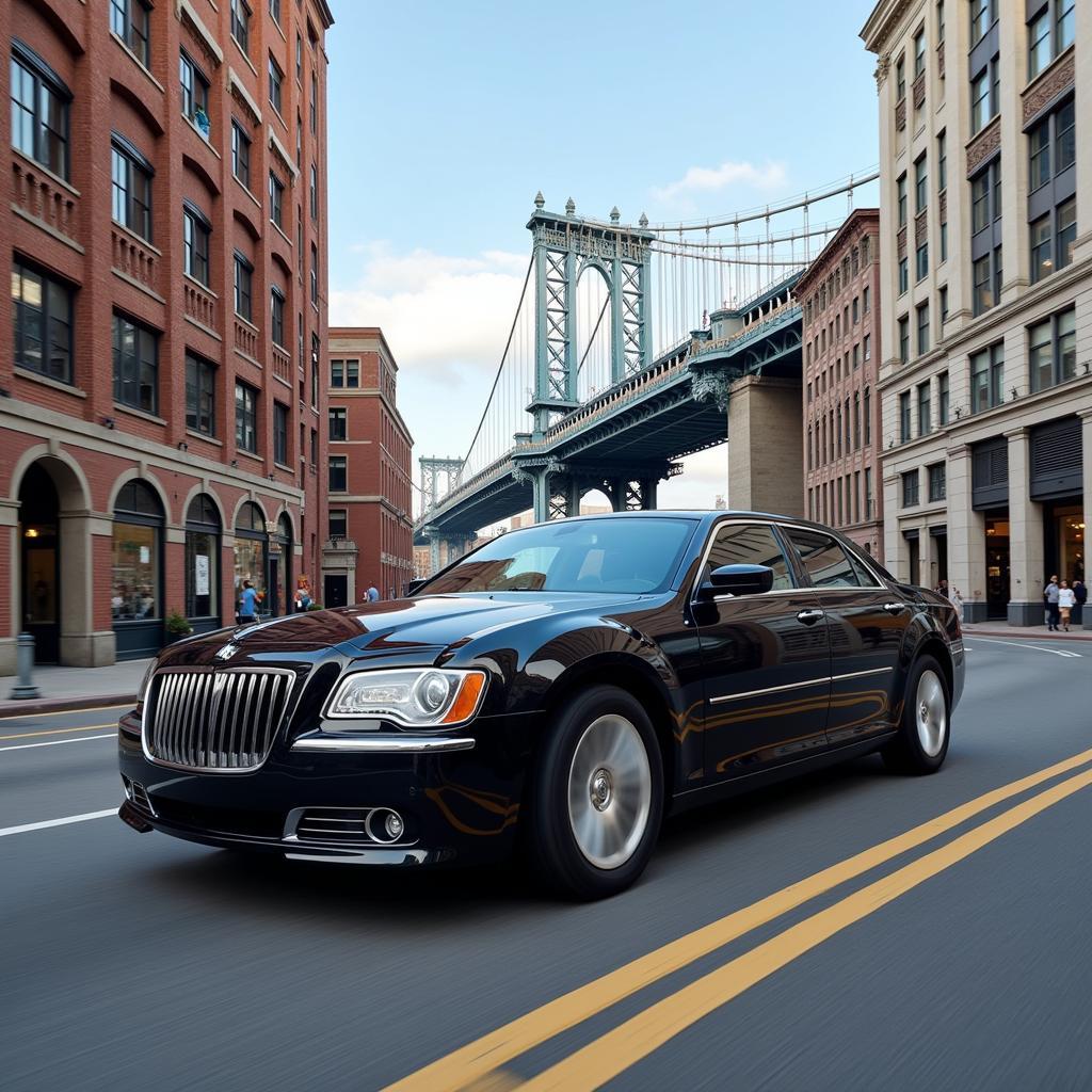 Black luxury sedan driving through Chattanooga city center