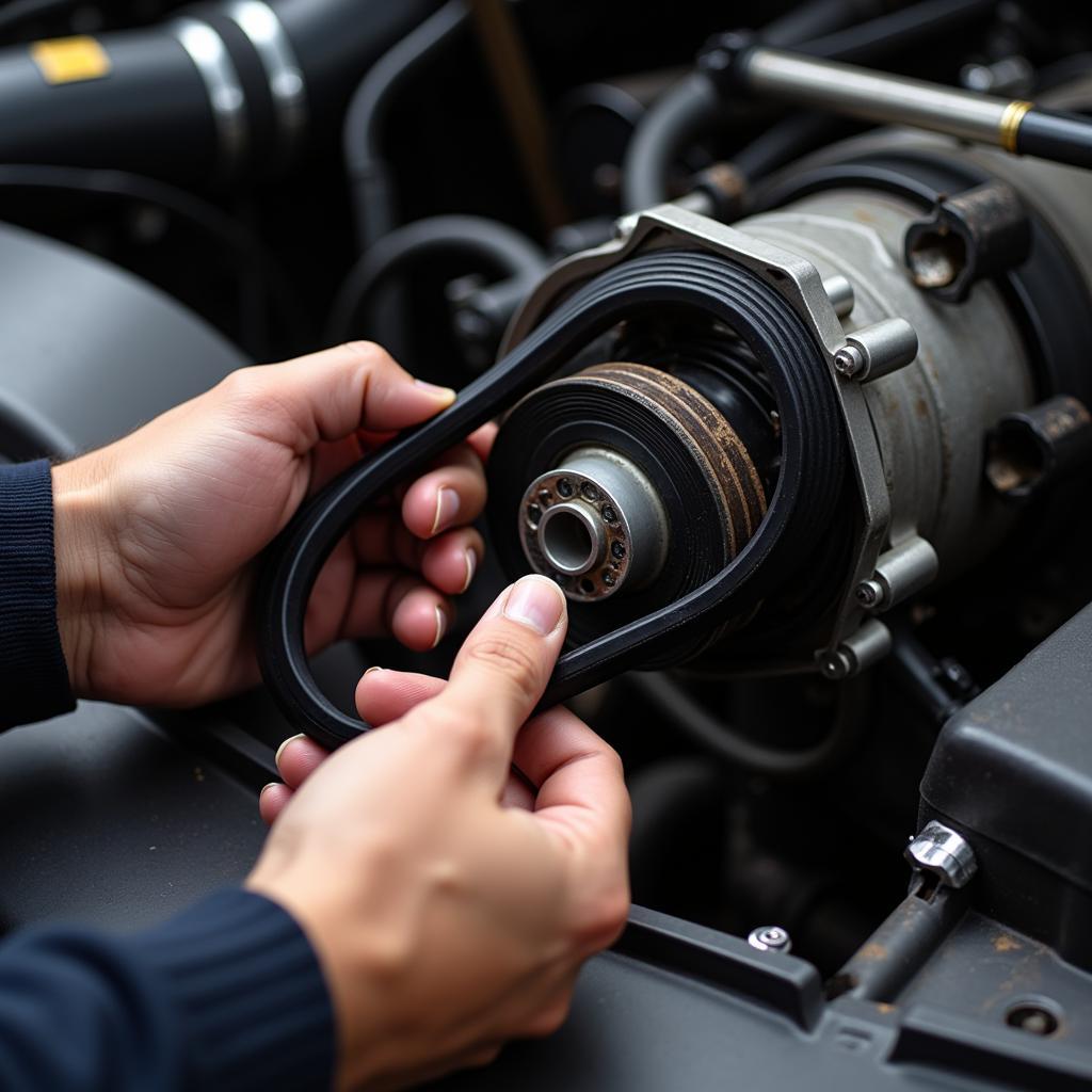 Checking diesel engine belts and hoses