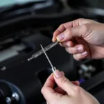 Mechanic checking car fluids