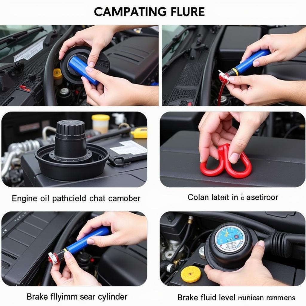 Checking vital car fluids like engine oil, coolant, and brake fluid