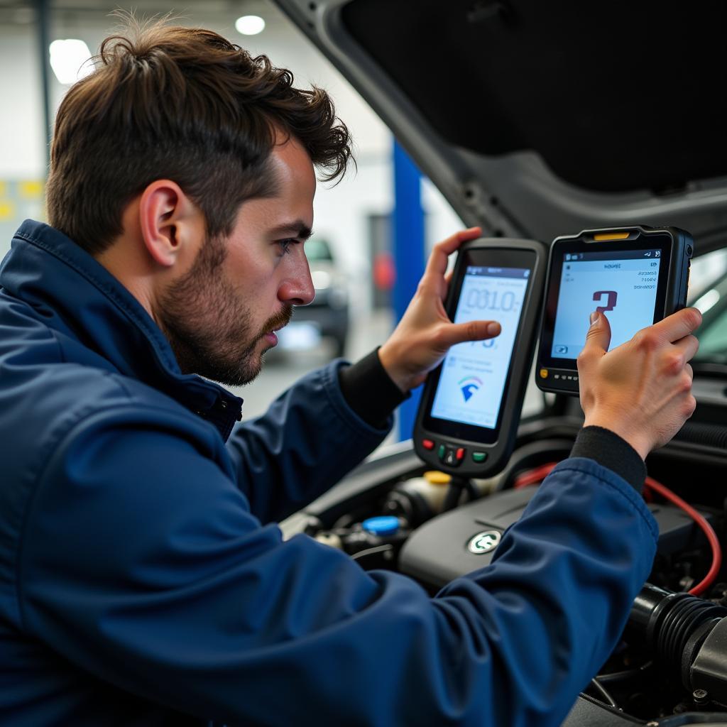 Experienced car mechanic in Chesham using diagnostic equipment