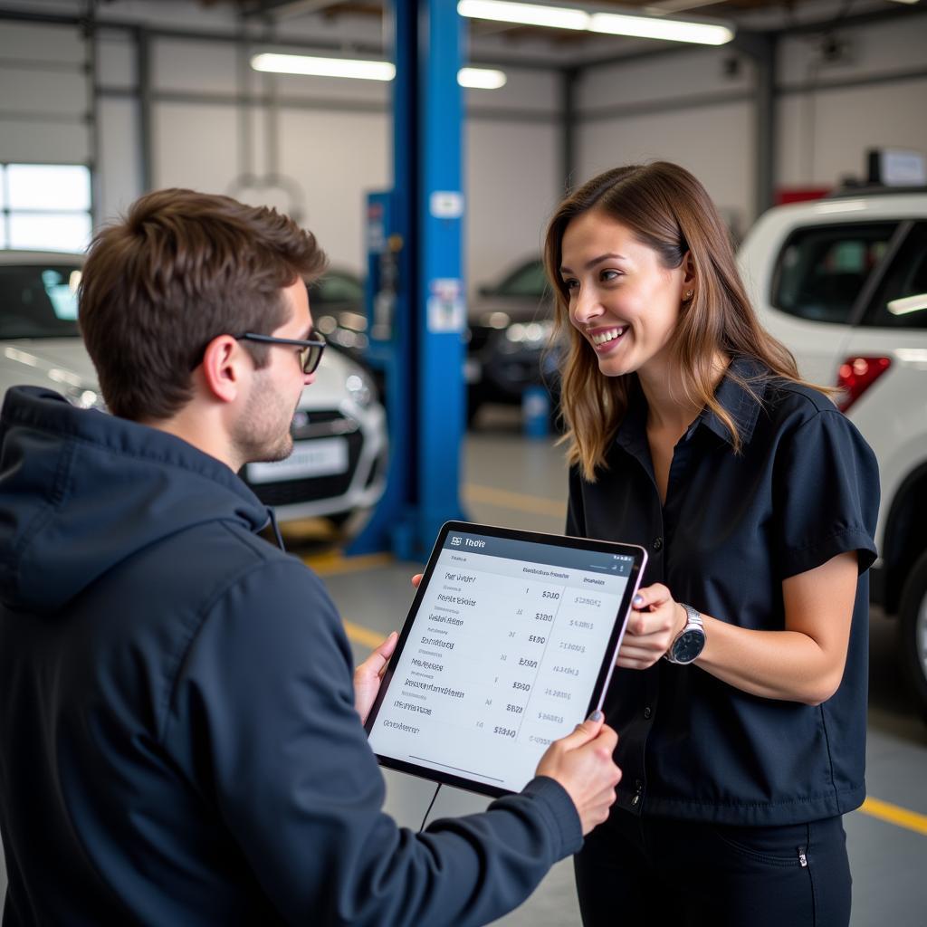 Chesham car service advisor discussing options with customer