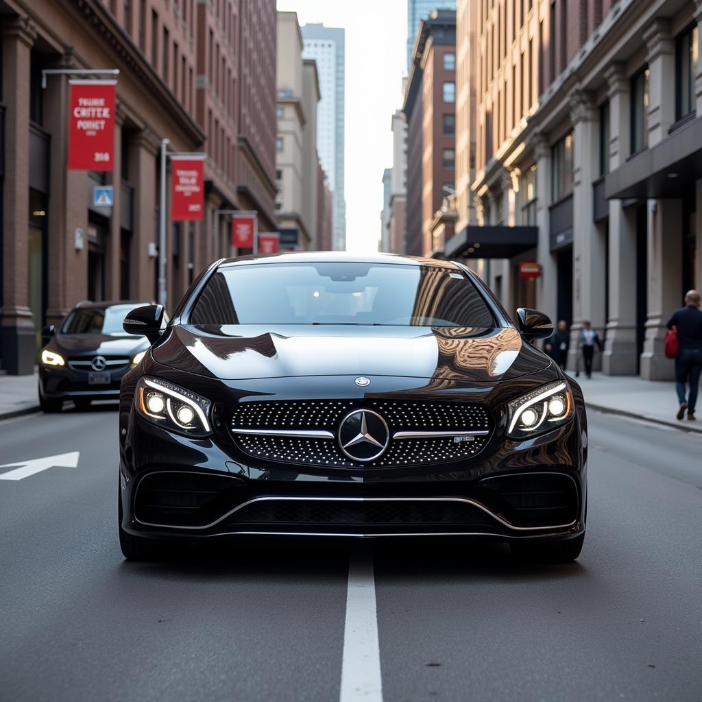 Stylish Black Mercedes-Benz Driving Through Downtown Chicago