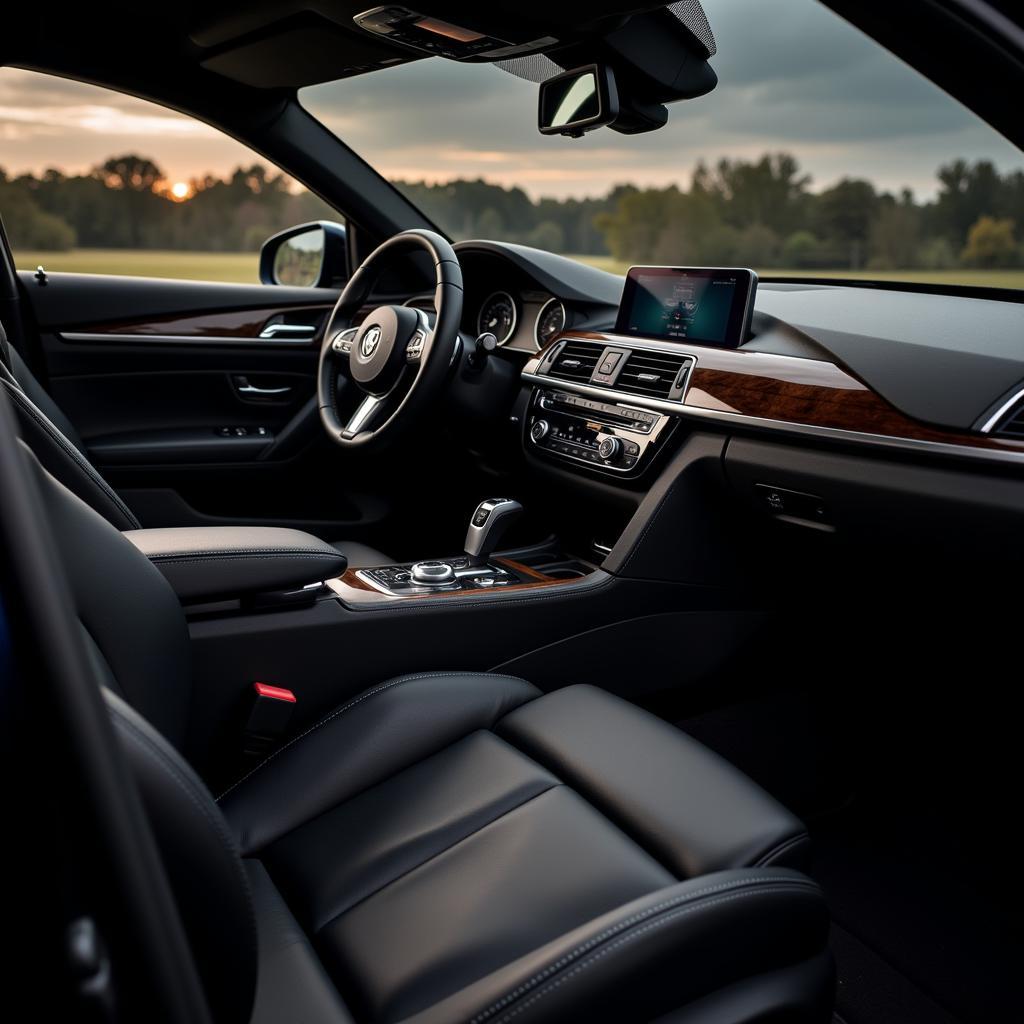 Luxurious interior of a black car service vehicle