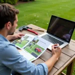 Homeowner reviewing lawn care service options