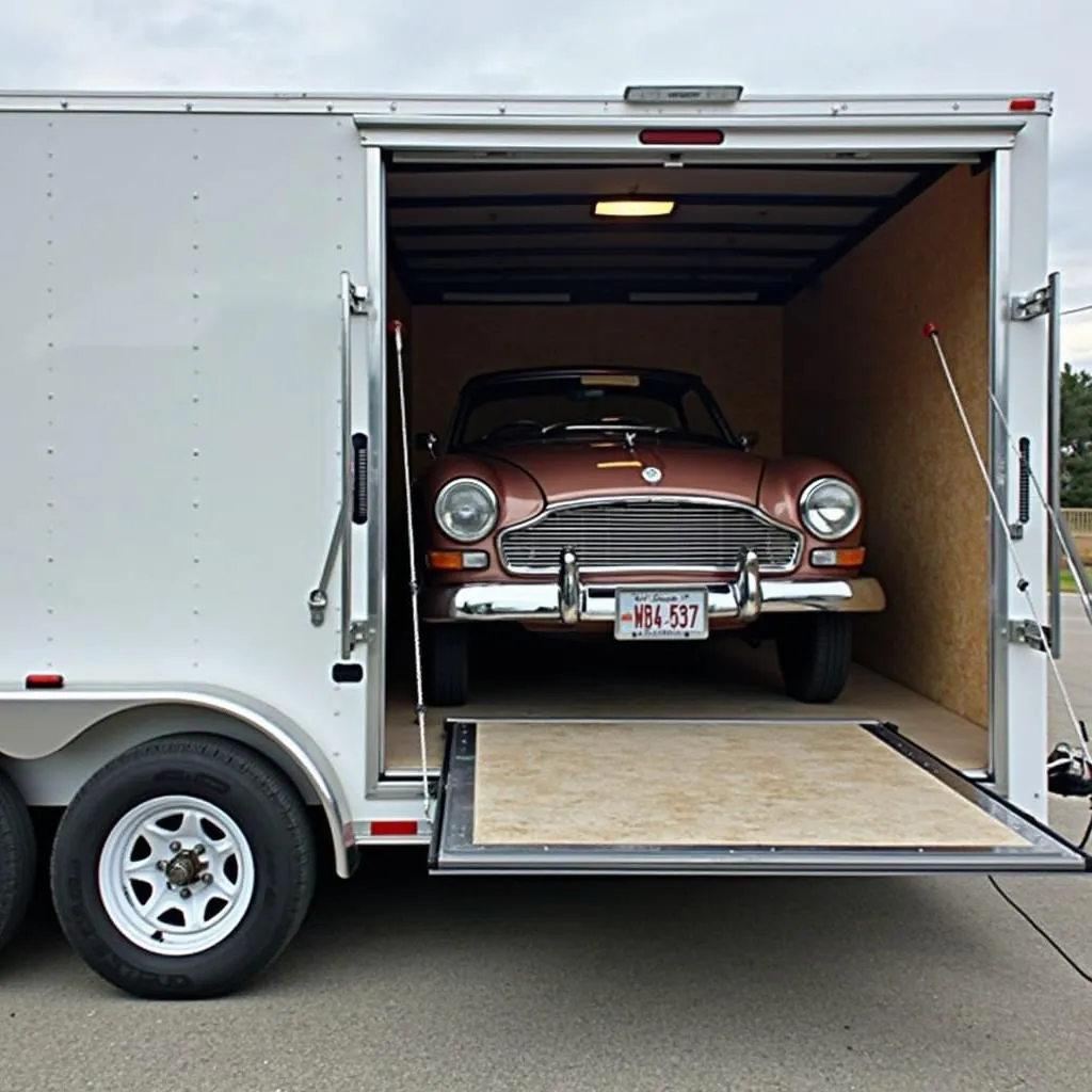 Classic Car Secured in Enclosed Trailer