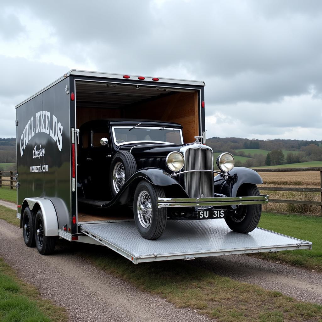 Enclosed trailer transporting a vintage car in Essex