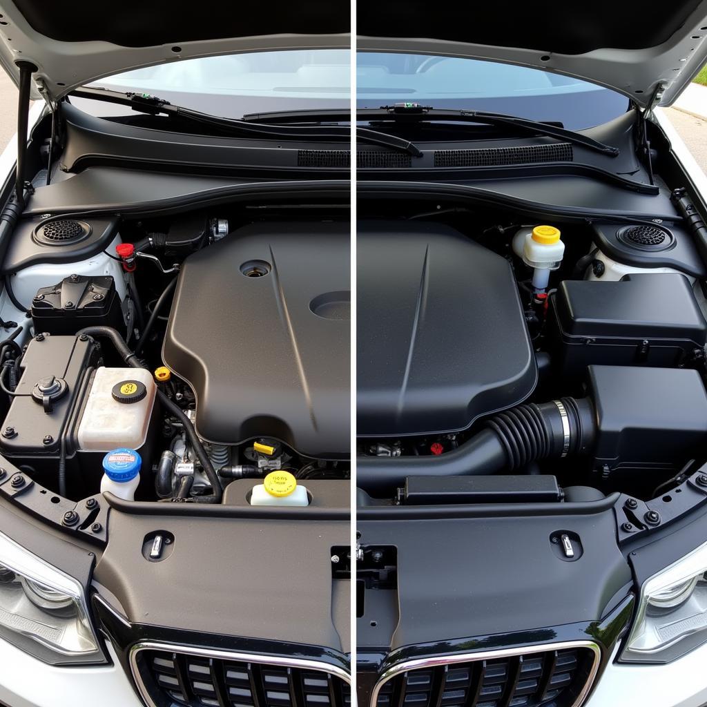 Clean vs. Dirty Car Engine