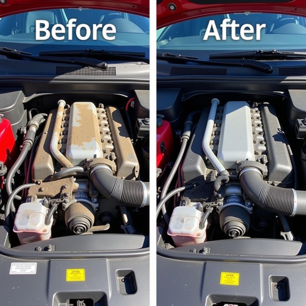 Clean vs. Dirty Car Engine