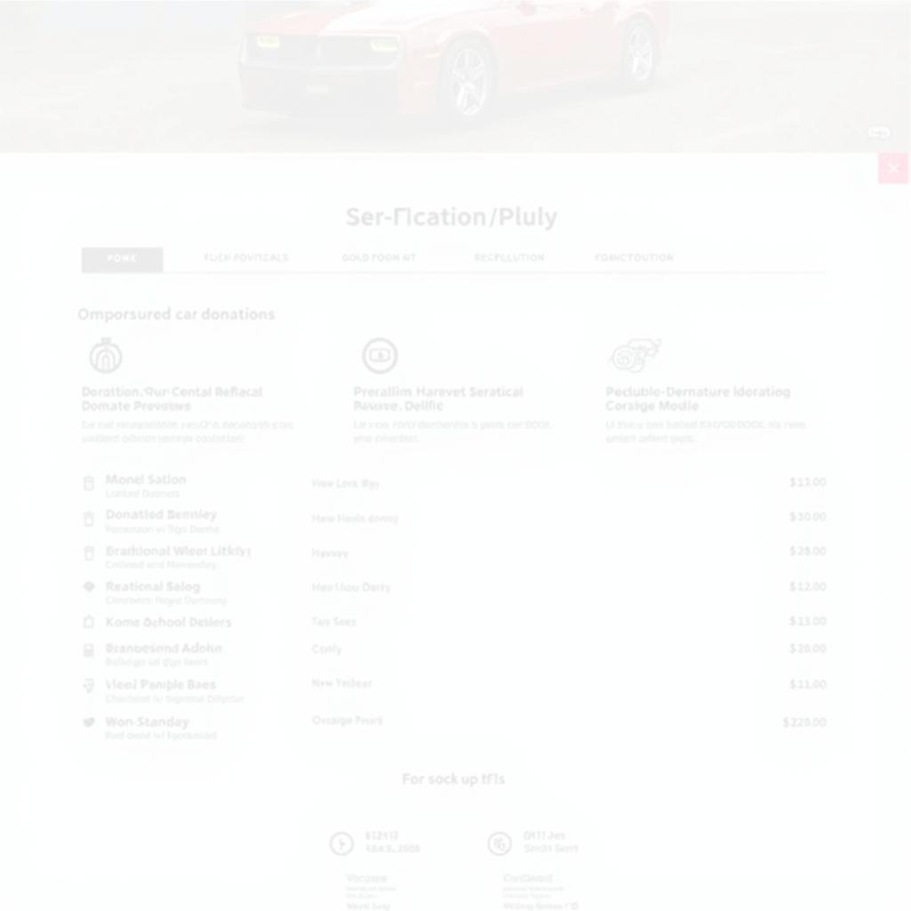 Website interface for comparing different car donation services