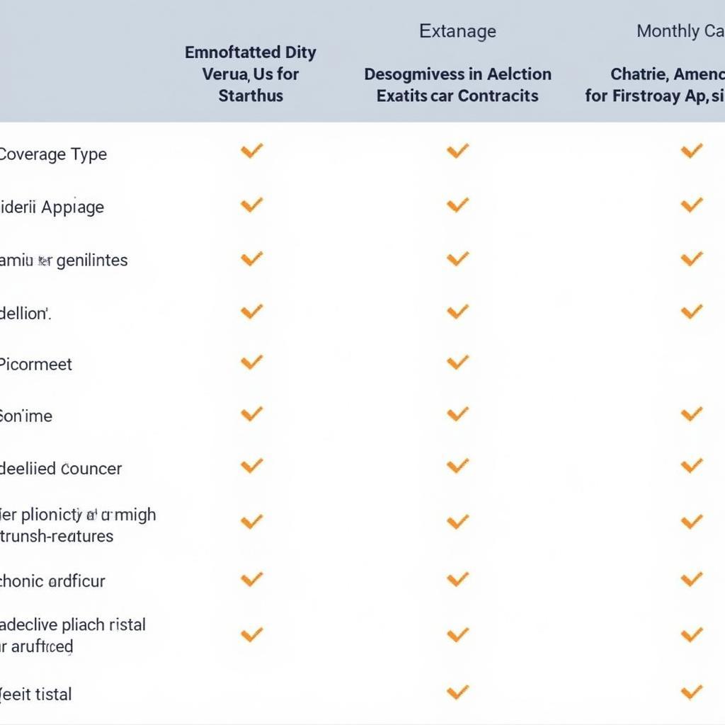 Car Service Contract Comparison Table