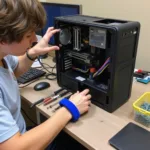 Computer repair technician working on a desktop computer