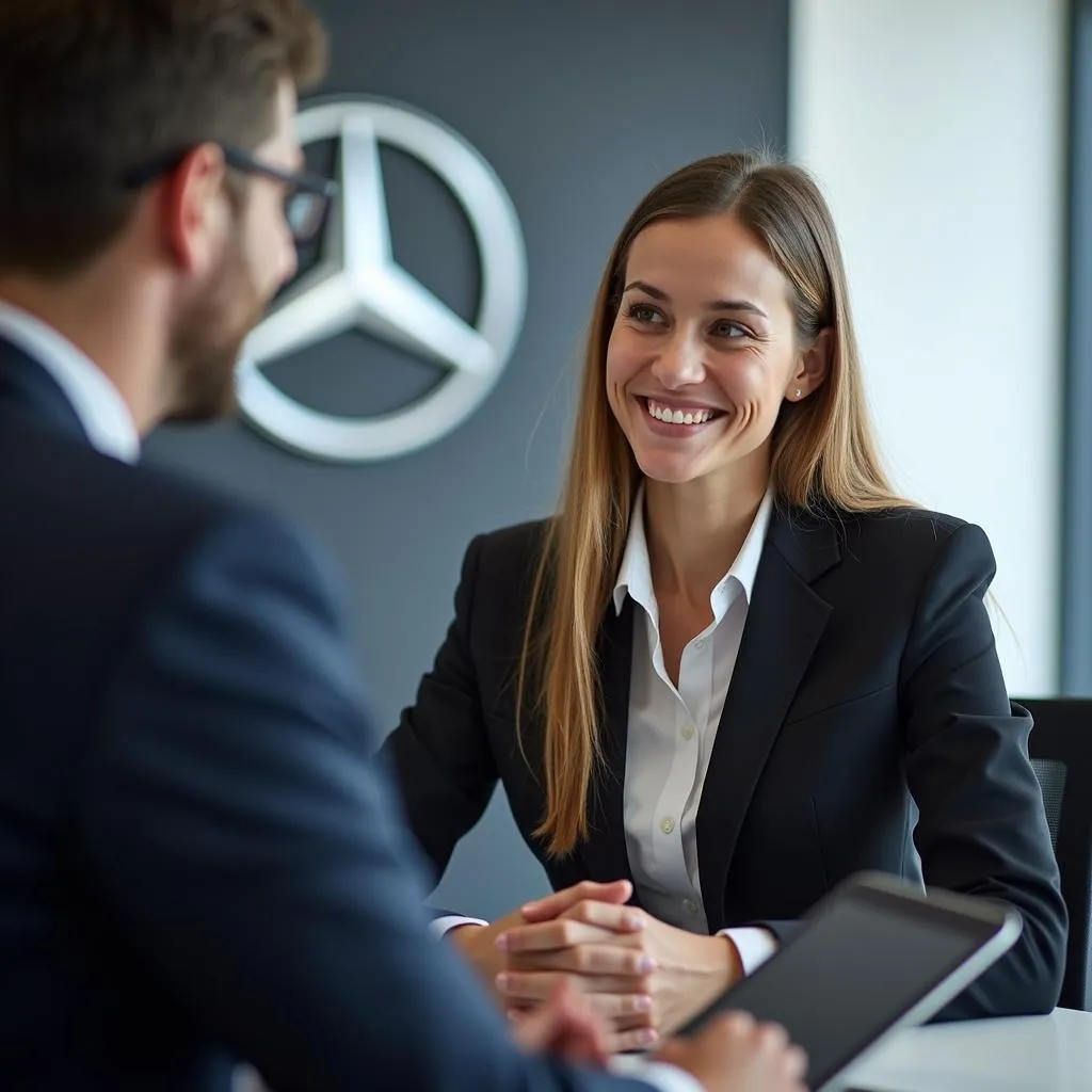 Confident job applicant during a Mercedes Benz interview