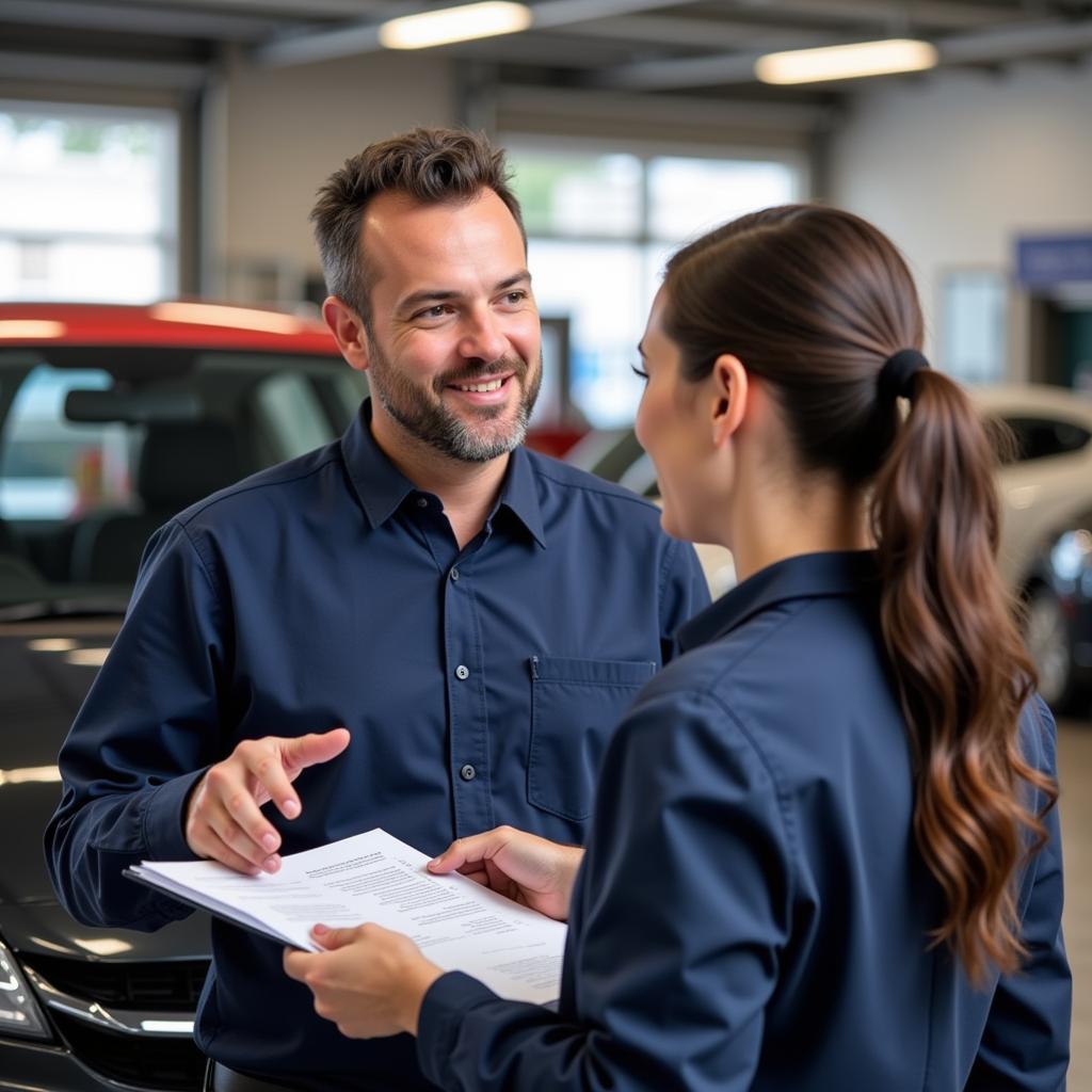 Customer Interacting with Constantia Car Service Advisor