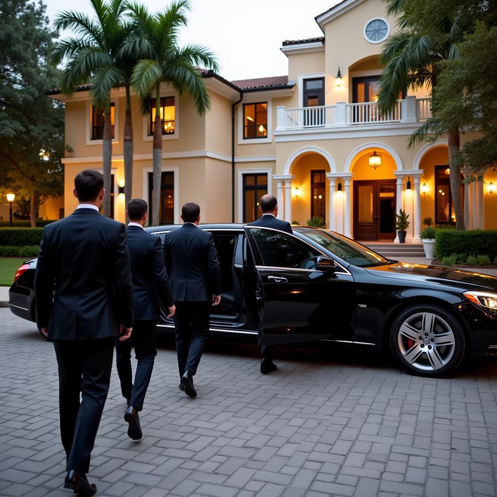 Corporate clients arriving at an event in a black car