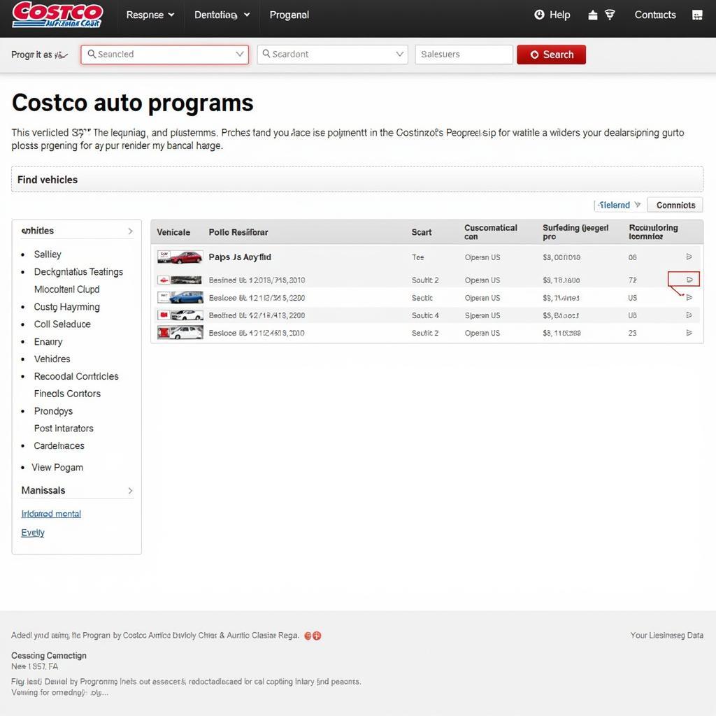 Screenshot of the Costco Auto Program website