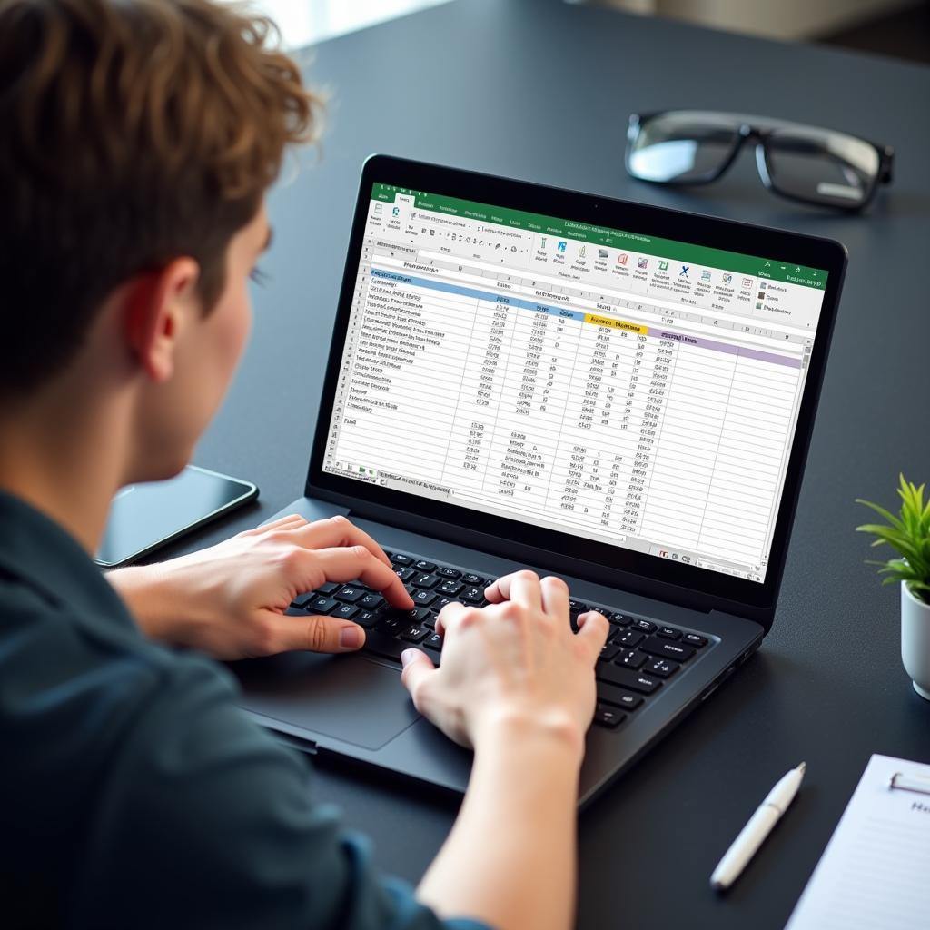 Person creating a DIY car service log on a laptop