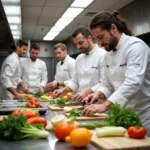 Culinary school students practice knife skills