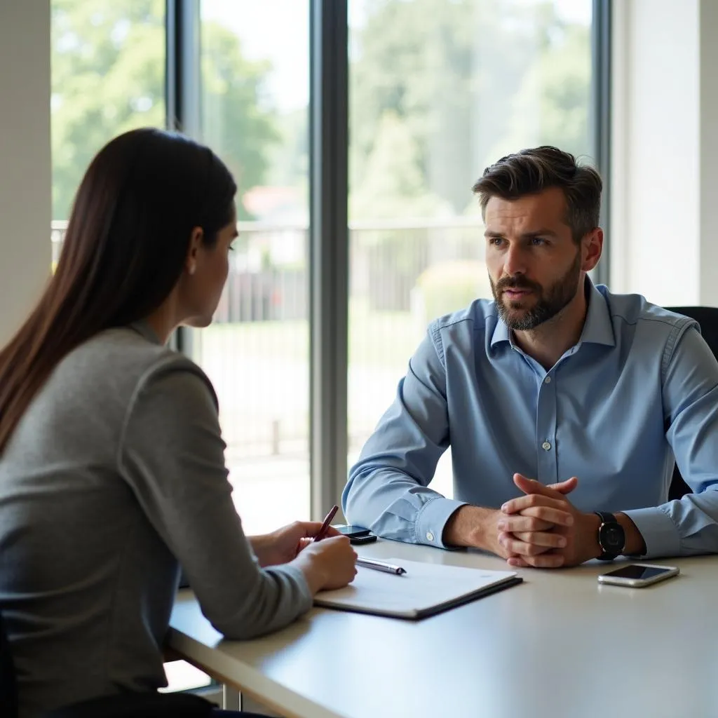 Customer Discussing Car Insurance Policy with Agent