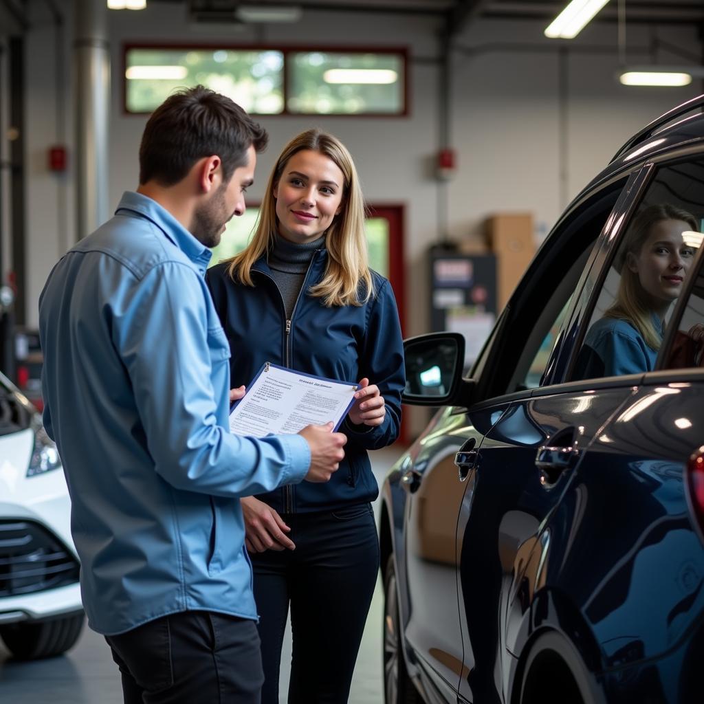 Car owner discussing repair options with a mechanic in Melbourne