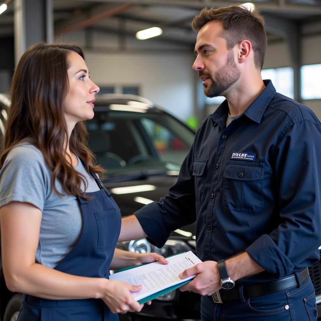 Customer discussing car service options with a mechanic in Bridgwater