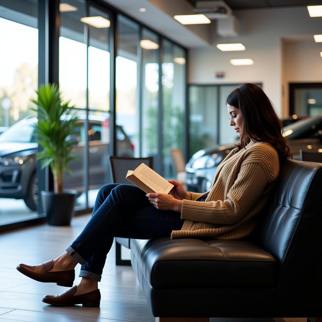 Customer Relaxing in a Car Service Lounge