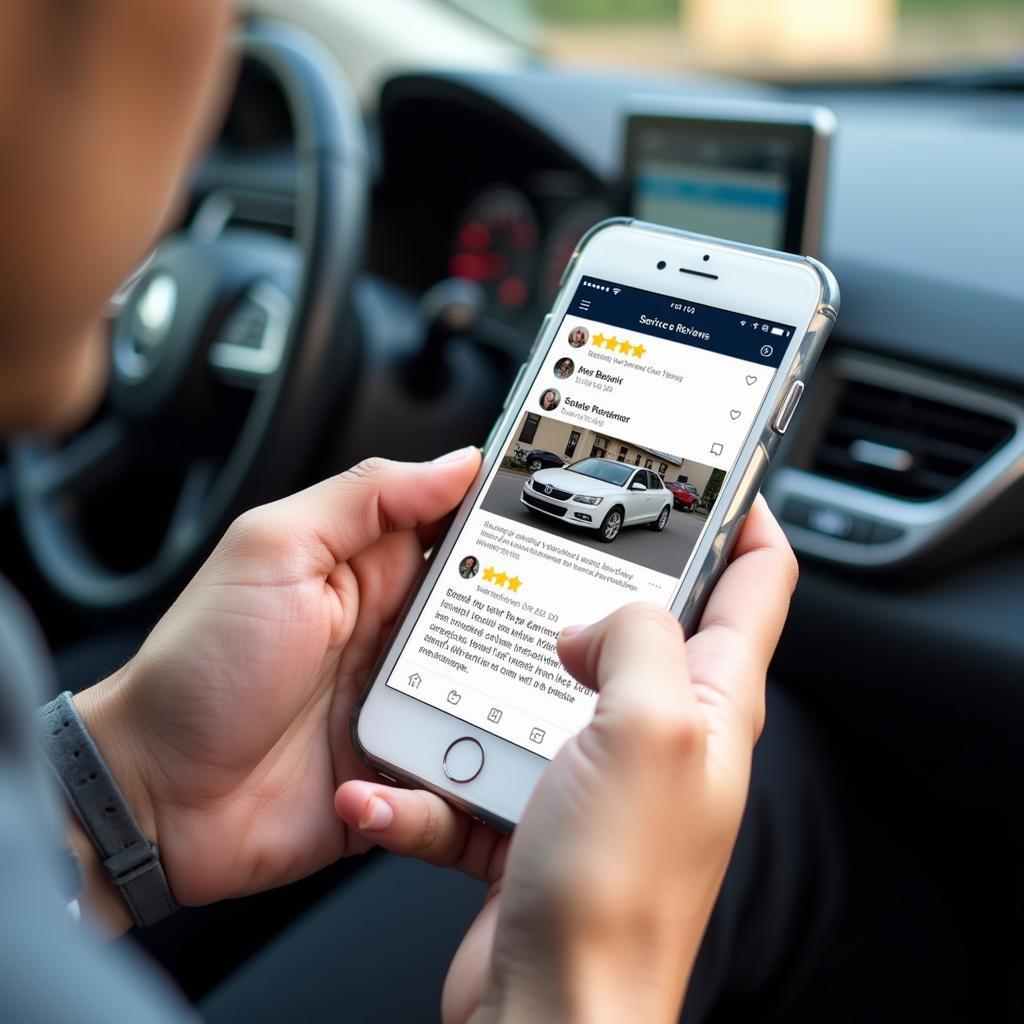 Customer Reading Online Reviews for Car Service in Stamford