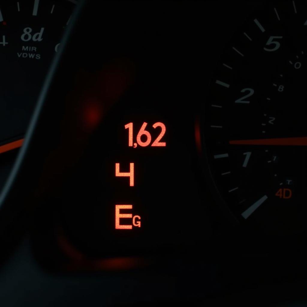 Car dashboard with warning lights illuminated