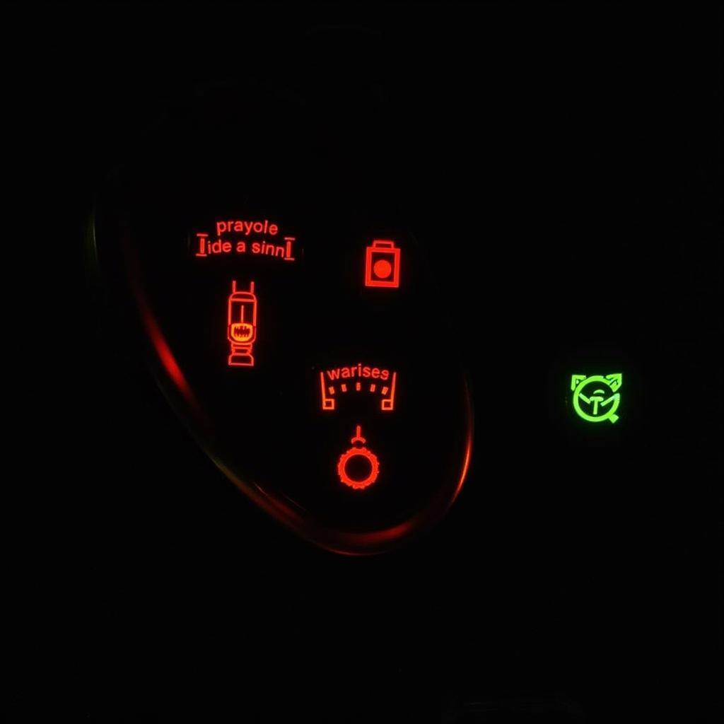 Car dashboard with warning lights illuminated