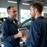 Dealership service advisor talking to customer