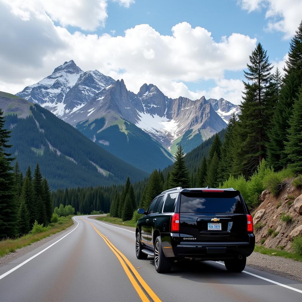 Luxury car service traveling through the Rocky Mountains