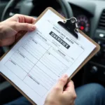 Car service records on a clipboard