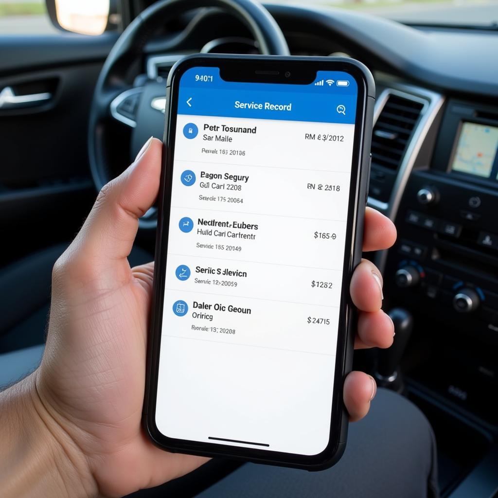 Smartphone Displaying Digital Car Service History