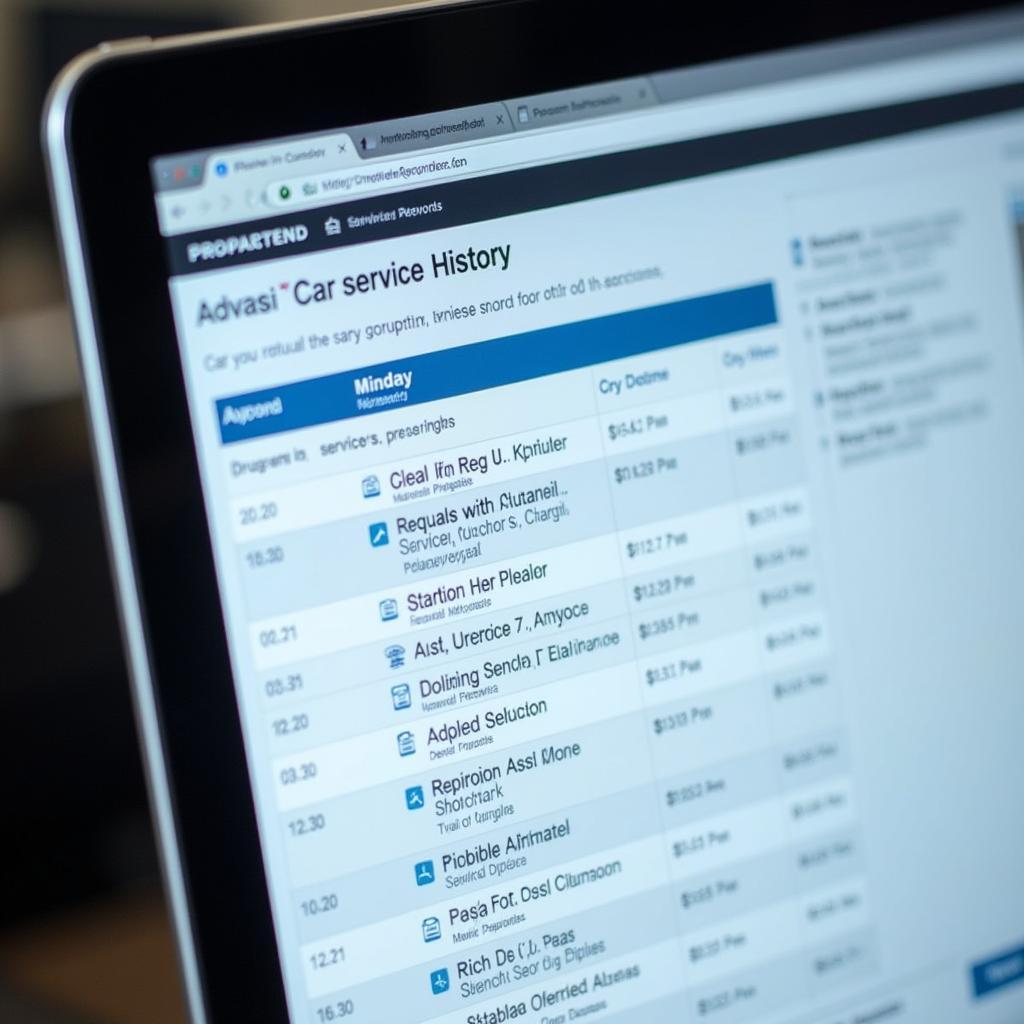Digital car service records on a computer screen