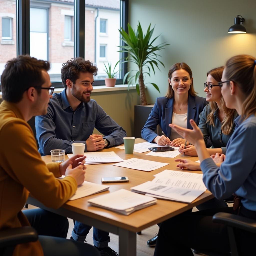 Diverse group of social workers collaborating in a meeting