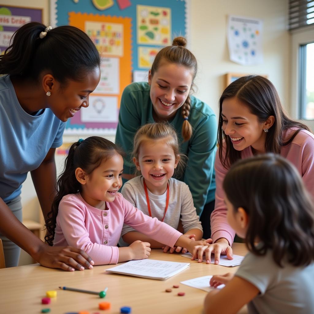 Parents from diverse backgrounds interacting in a child care setting