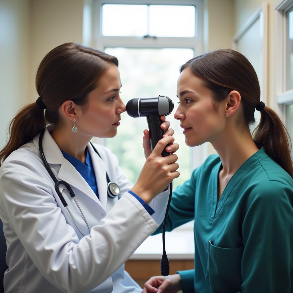 Doctor Examining a Patient's Ear in Urgent Care Setting