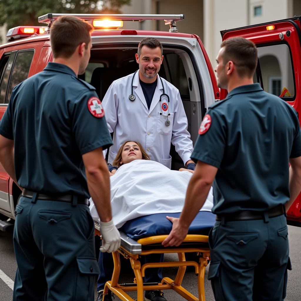 Doctor Briefing Paramedics at Accident Scene