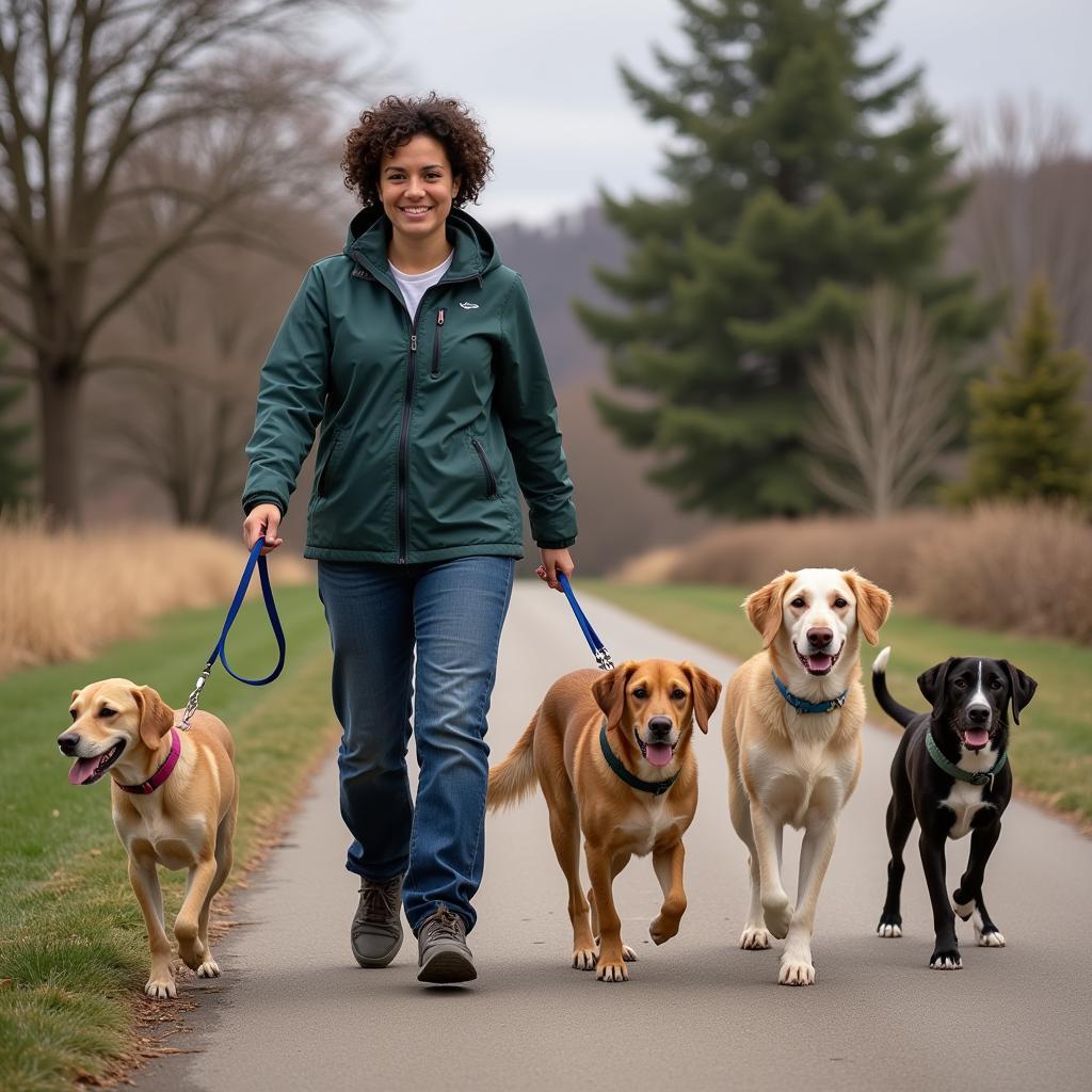 Dog Walker with Multiple Dogs